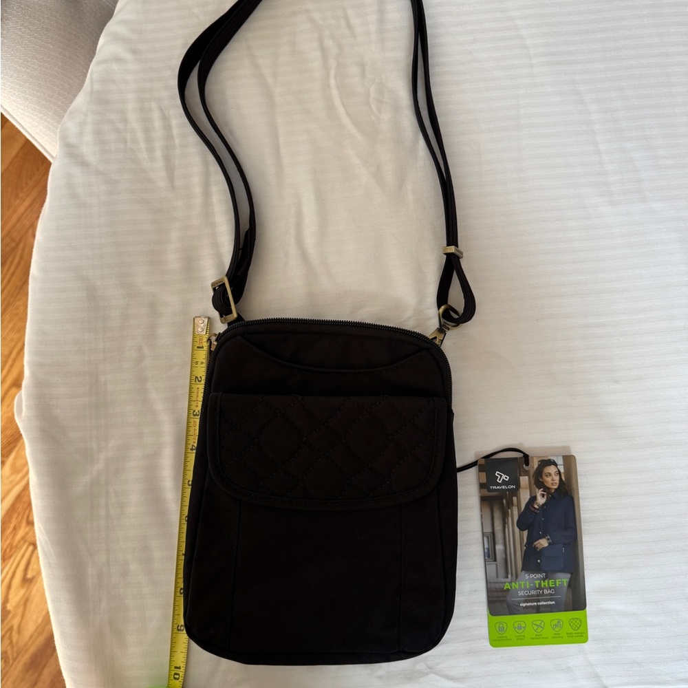 Travelon Black Anti-Theft Slim Pouch Bag NWT